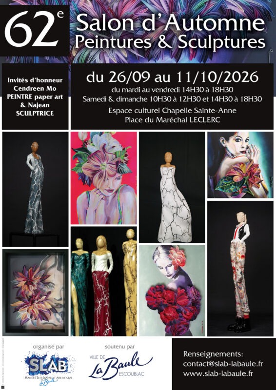 Salon d'automne de peintures et sculptures à La Baule à la Chapelle Sainte-Anne du 26 septembre au 11 octobre 2026.